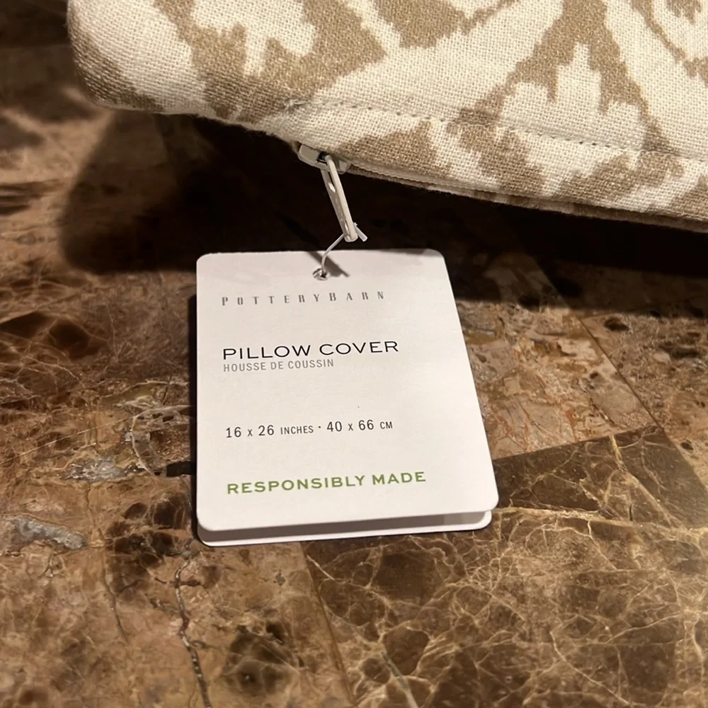 Pottery Barn Tan and Cream Patterned Pillow Cover, 16x26”